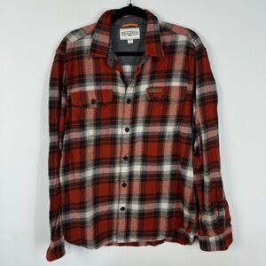 Field & Stream Plaid Flannel Button Down Casual Long Sleeve Top Rust Orange Gray